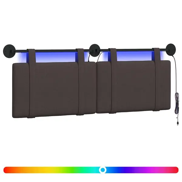 vidaXL Hängande sänggavel Med LED-lampa Mörkbrun Tyg Premium