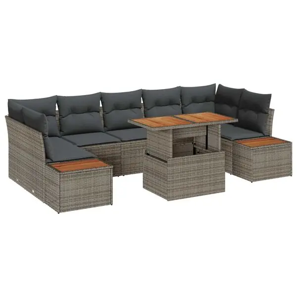 vidaXL Trädgårdsoffset med lagring 8 pcs Grå Poly rattan Billig
