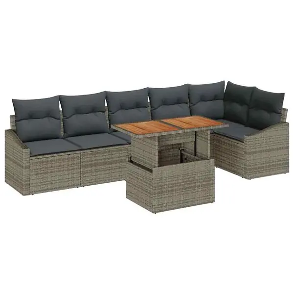 Billig vidaXL Trädgårdsoffset med lagring 7 pcs Grå Poly rattan