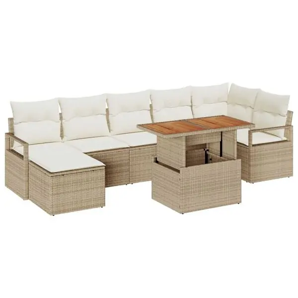 Begränsad tid vidaXL Trädgårdsoffset med lagring 8 pcs Beige Poly rattan