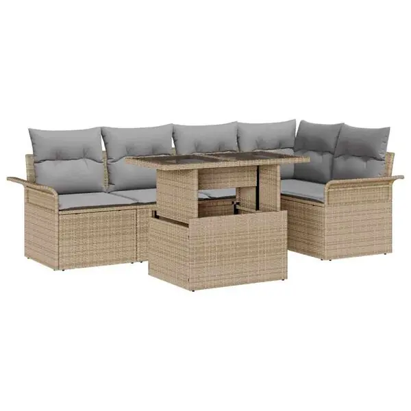 Kundfavorit vidaXL Trädgårdsoffset med kudde 6 pcs Beige konstrotting