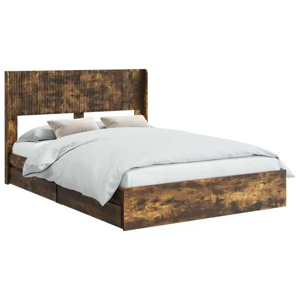 Handla nu vidaXL Sängram med förvaring och huvudgavel Rökt ek 135 x 190 cm