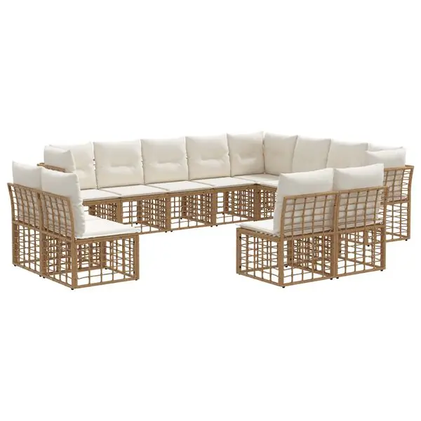 Endast denna vecka vidaXL Utomhussoffset med kudde 12 pcs Naturlig och Creamvit Polyester