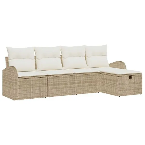 vidaXL Trädgårdsoffset med kudde med lagring 5 pcs Beige Poly rattan Bästa pris