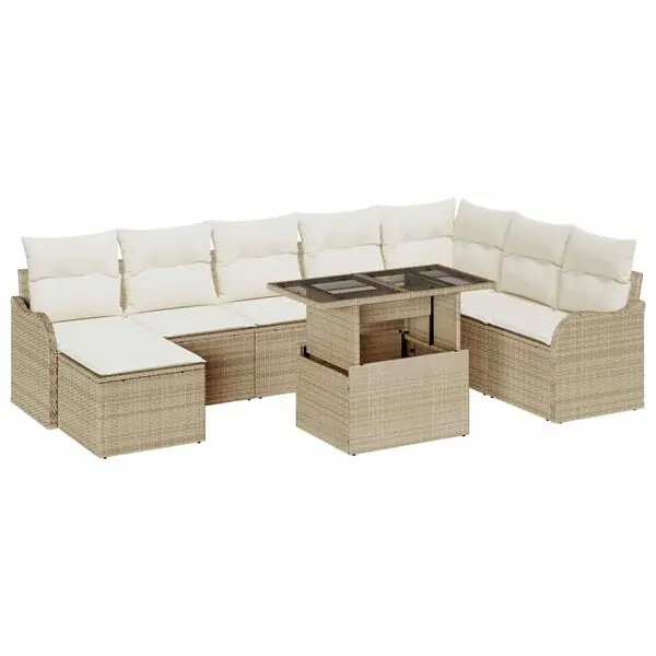 Populärt val vidaXL Trädgårdsoffset med kudde 9 pcs Beige Poly rattan