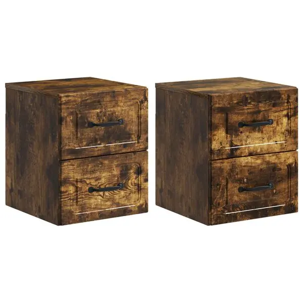 Utförsäljning vidaXL Väggmonterat Sängbord med låda 2 pcs Rökt ek 34,5 x 33 x 40 cm