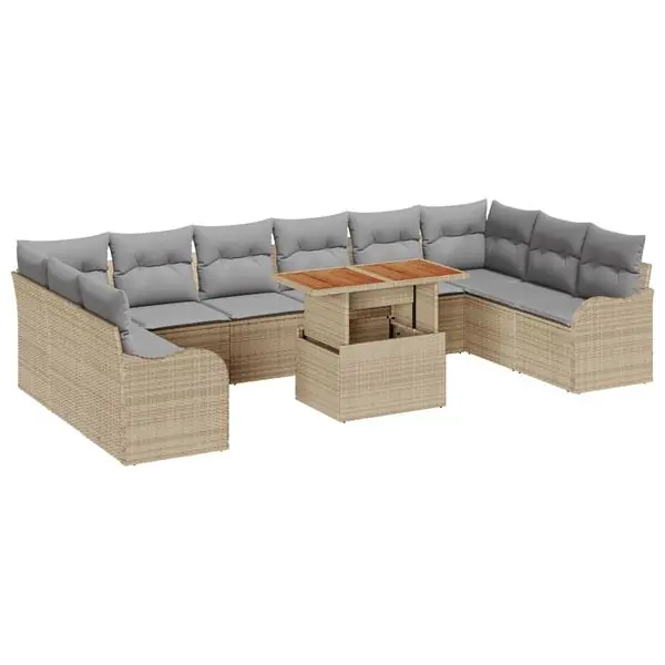 vidaXL Trädgårdsoffset med lagring 11 pcs Beige Poly rattan risnedsättning