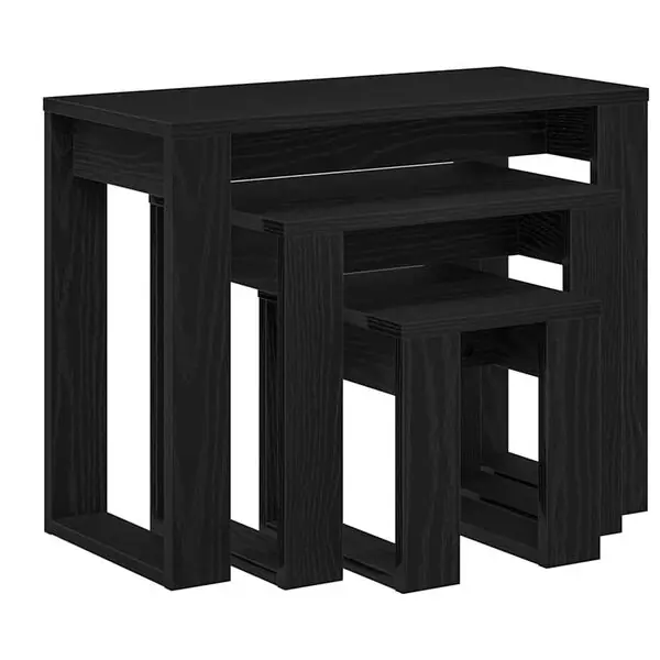 vidaXL Satsbord 3 pcs Svart Ek Konstruerat trä Nedsatt pris