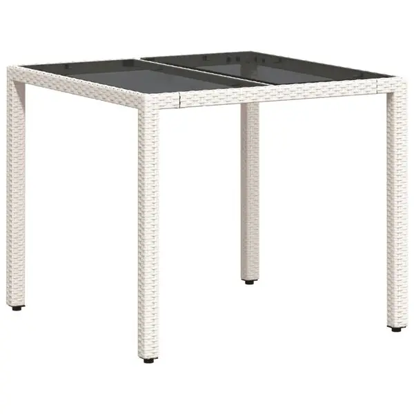 vidaXL Trädgårdsbord med glasskiva vit 90x90x75 cm konstrotting Expressleverans