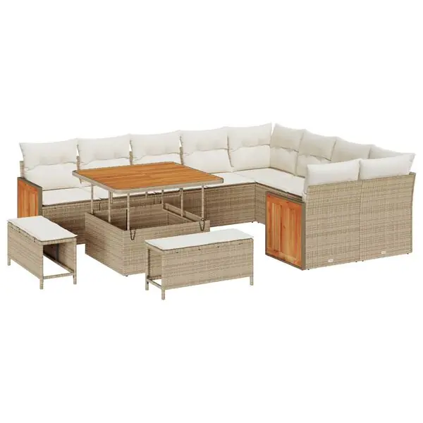 Sista chansen vidaXL Trädgårdsoffset 13 pcs Beige och gräddfärgad konstrotting