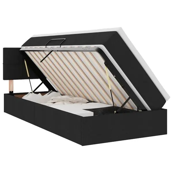 Kundfavorit vidaXL Förvaringssäng med LED med madrass Svart 90 x 190 cm tyg