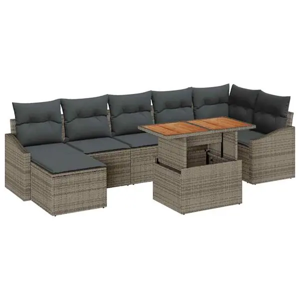 vidaXL Trädgårdsoffset med lagring 8 pcs Grå Poly rattan Billig