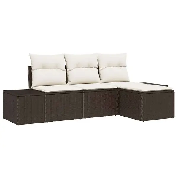 vidaXL Trädgårdsoffset med kudde 4 pcs Brun och Kräm konstrotting Trygg betalning