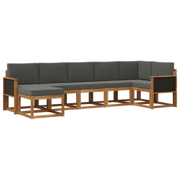 vidaXL Utomhussoffset med kudde 7 pcs Naturlig och Antracit Polyester Sista chansen