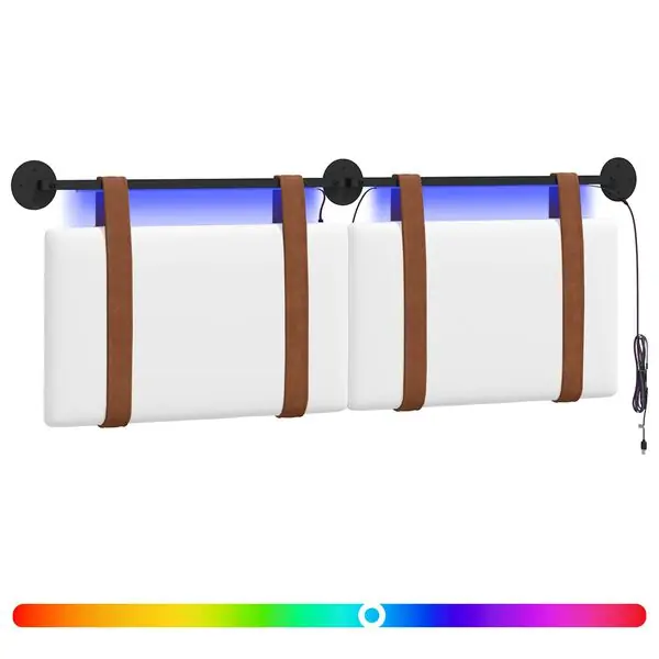vidaXL Hängande sänggavel Med LED-lampa Vit Antik PU Outlet
