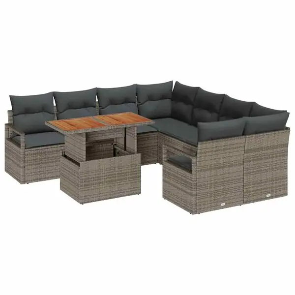vidaXL Trädgårdsoffset med lagring 9 pcs Grå Poly rattan Populär