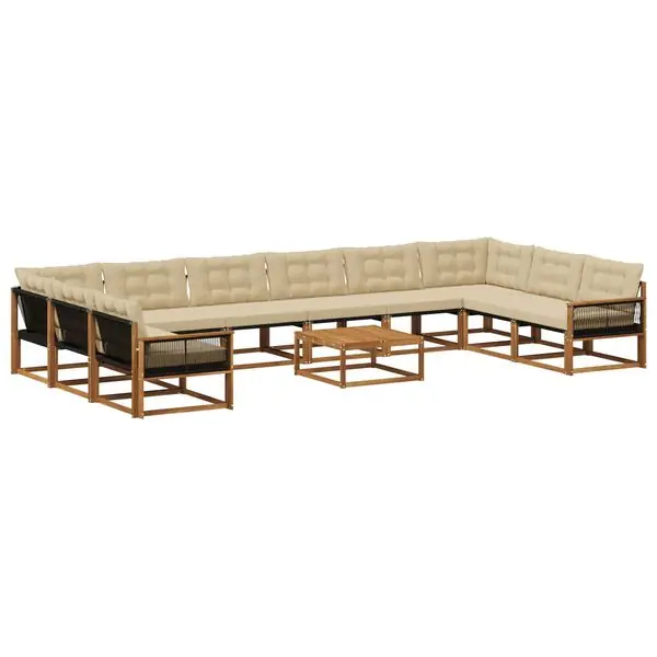 vidaXL Utomhussoffset med kudde 11 pcs Naturlig och Beige Lågt pris