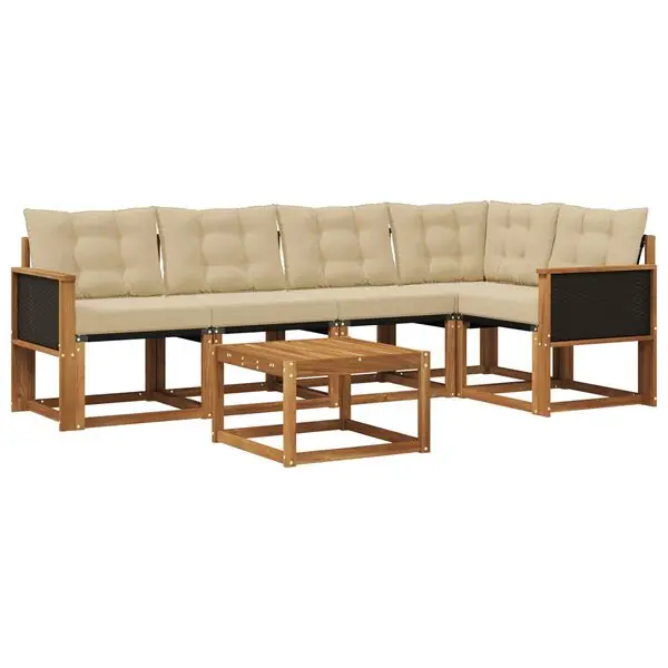 vidaXL Utomhussoffset med kudde 6 pcs Naturlig och Beige I lager