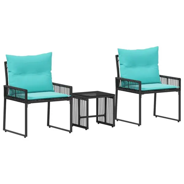 vidaXL Utemöbelset med kudde 7 pcs Svart och turkos konstrotting Kampanj