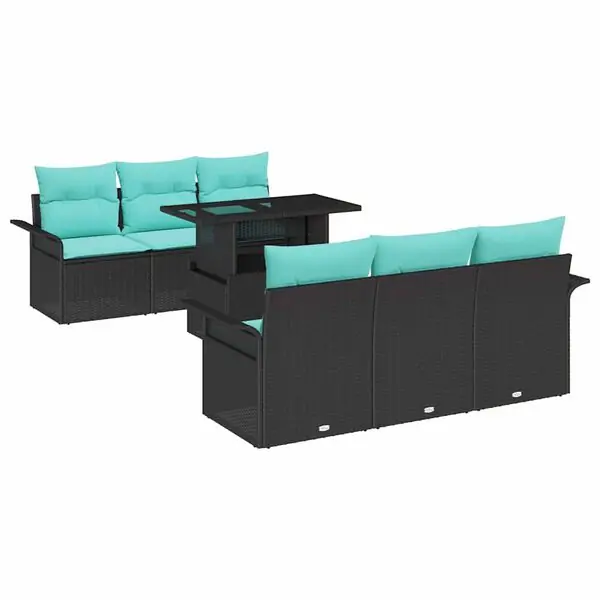 vidaXL Trädgårdsoffset med kudde med lagring 7 pcs Svart Poly rattan Fri frakt