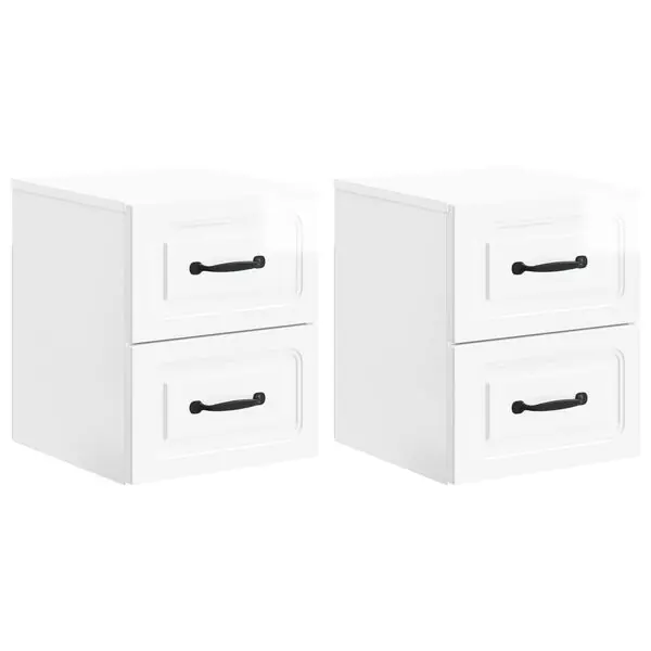 Billig vidaXL Väggmonterat Sängbord 2 pcs Vit högglans 34,5 x 33 x 40 cm