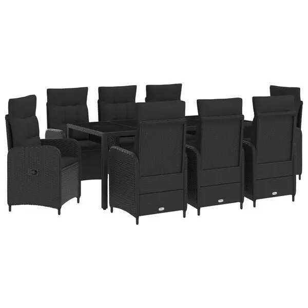 Lägg i varukorgen vidaXL Utomhusmatbord 9 pcs Svart 190 x 90 x 75 cm konstrotting