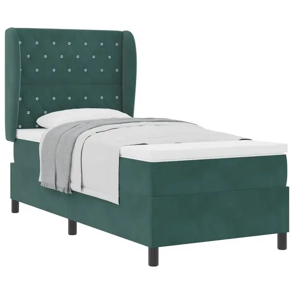 Rabatt vidaXL Bäddfjäder med madrass Mörkgrön 200 x 100 cm Sammet