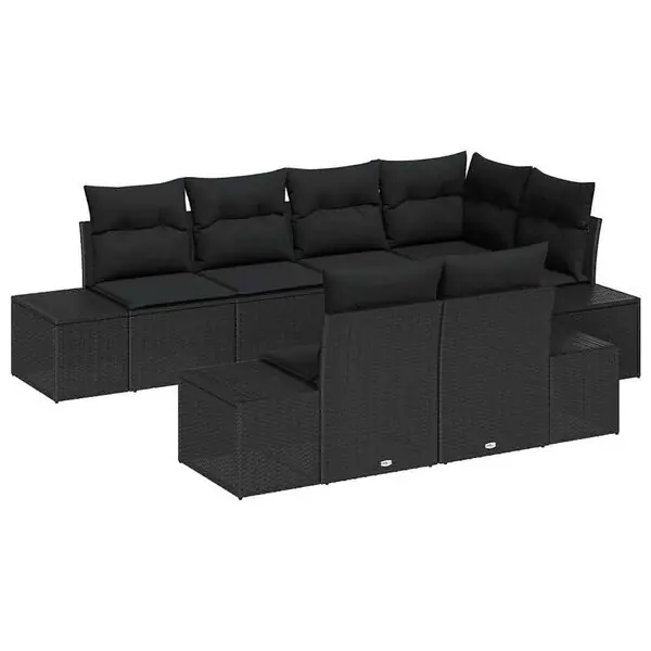 vidaXL Trädgårdsoffset med lagring 7 pcs Svart konstrotting Lågt pris