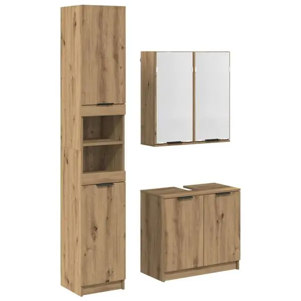 Nedsatt pris vidaXL Badrumsskåpsset med hylla 3 pcs Artisan Ek Konstruerat trä