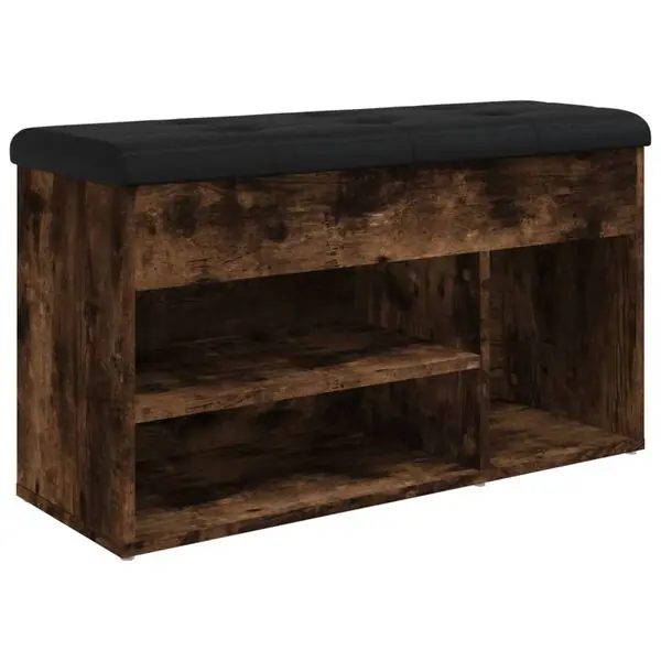 vidaXL Skobänk rökfärgad ek 82x32x45,5 cm konstruerat trä Outlet