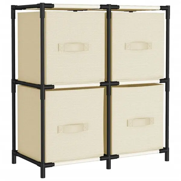 vidaXL Förvaringsskåp med 4 tygkorgar gräddvit 63x30x71 cm stål Premium