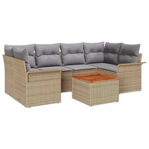Beställ idag vidaXL Trädgårdsoffset 7 pcs Beige och Ljusgrå konstrotting
