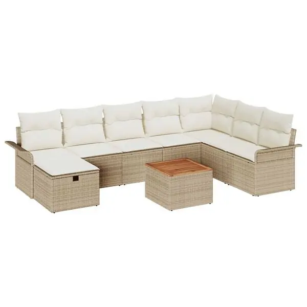 Populärt val vidaXL Trädgårdsoffset med kudde med lagring 9 pcs Beige Poly rattan