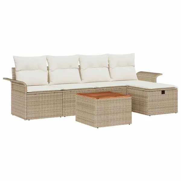 vidaXL Trädgårdsoffset med kudde med lagring 6 pcs Beige Poly rattan Endast denna vecka