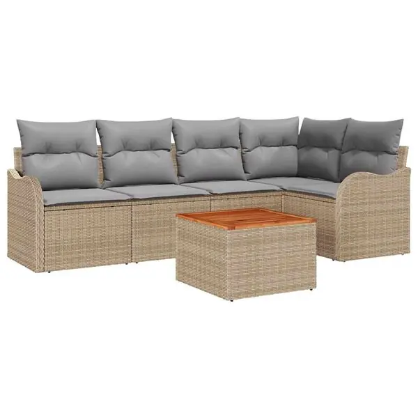 vidaXL Trädgårdsoffset 6 pcs Beige och Ljusgrå konstrotting Begränsat antal