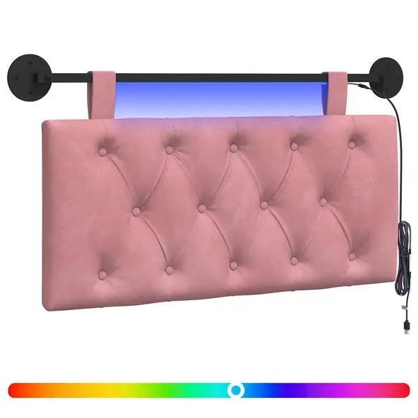 Köp online vidaXL Hängande sänggavel Med LED-lampa Rosa Sammet