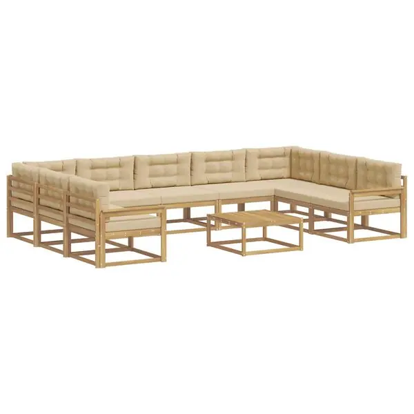 Utförsäljning vidaXL Utomhussoffset med kudde 10 pcs Vit och Beige