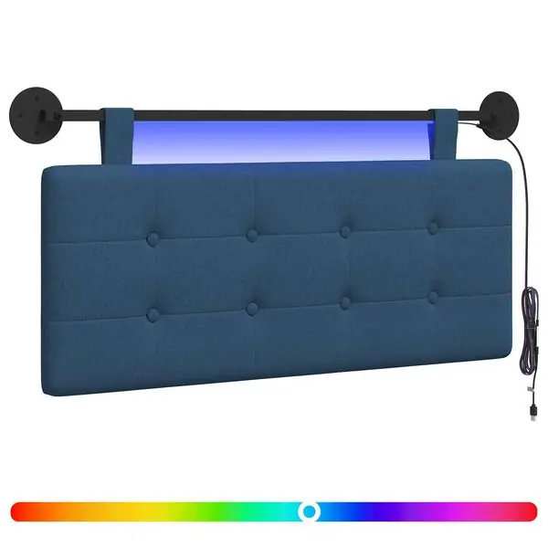 vidaXL Hängande sänggavel Med LED-lampa Blå Tyg Begränsat erbjudande