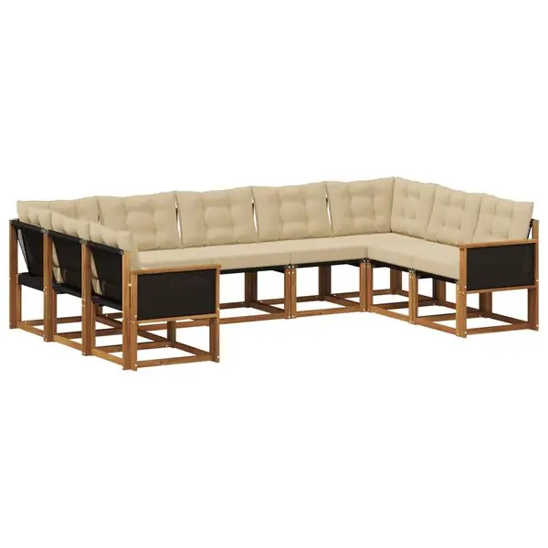 vidaXL Utomhussoffset med kudde 9 pcs Naturlig och Beige Sista chansen