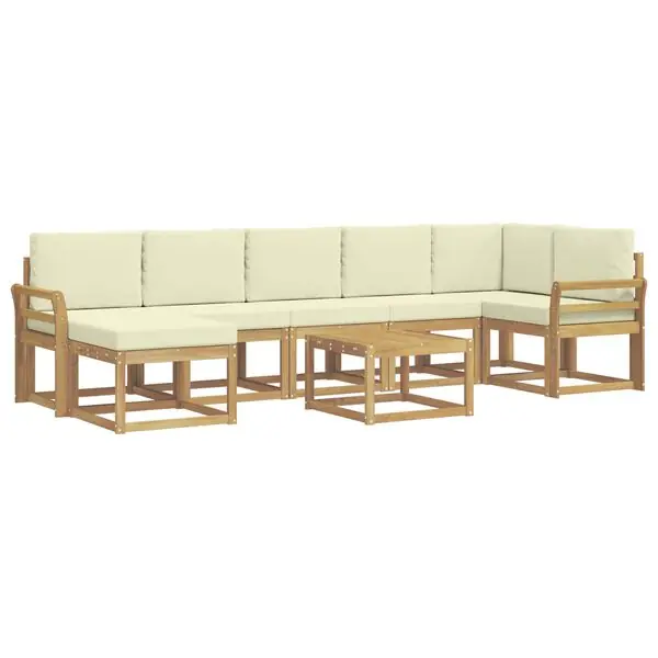 Sänkt pris vidaXL Utomhussoffset med kudde 8 pcs Vit och grädde Polyester