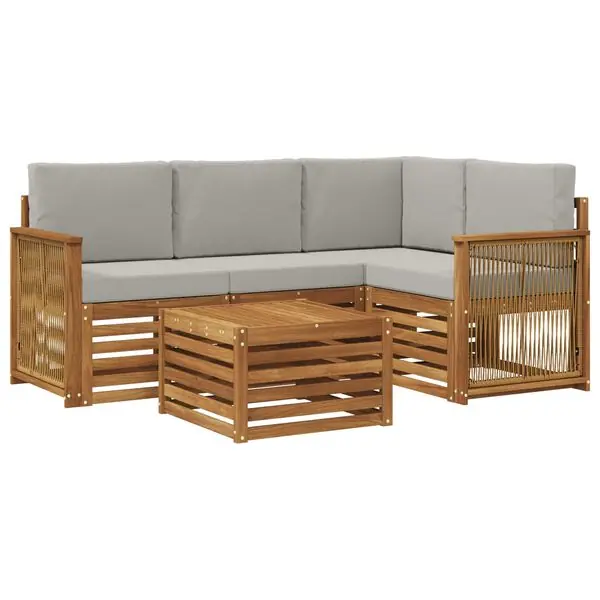 Trygg betalning vidaXL Utomhussoffset 5 pcs Naturlig och ljusgrå 59 x 59 x 37 cm
