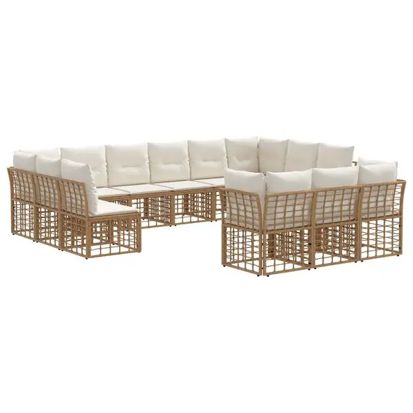 Endast denna vecka vidaXL Utomhussoffset med kudde 13 pcs Naturlig och Creamvit Polyester