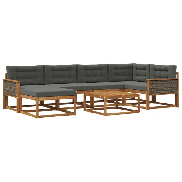 vidaXL Utomhussoffset med kudde 7 pcs Naturlig och Antracit Rabatt