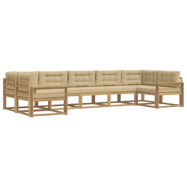 Handla nu vidaXL Utomhussoffset med kudde 7 pcs Vit och Beige