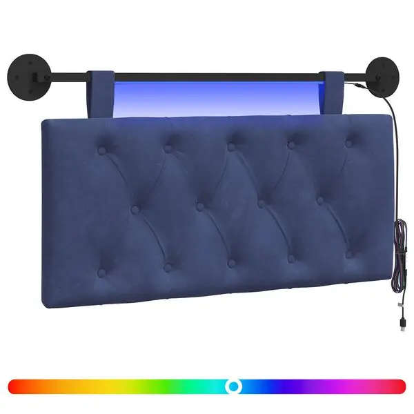vidaXL Hängande sänggavel Med LED-lampa Polisblå Sammet Rabatt