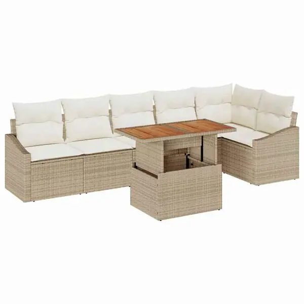 Bästa pris vidaXL Trädgårdsmöbelset med kudde 7 pcs Beige och gräddfärgad