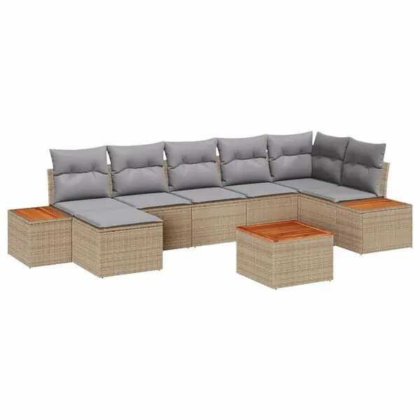 vidaXL Trädgårdsoffset med kudde 8 pcs Beige och Ljusgrå Polyrattan Köp nu