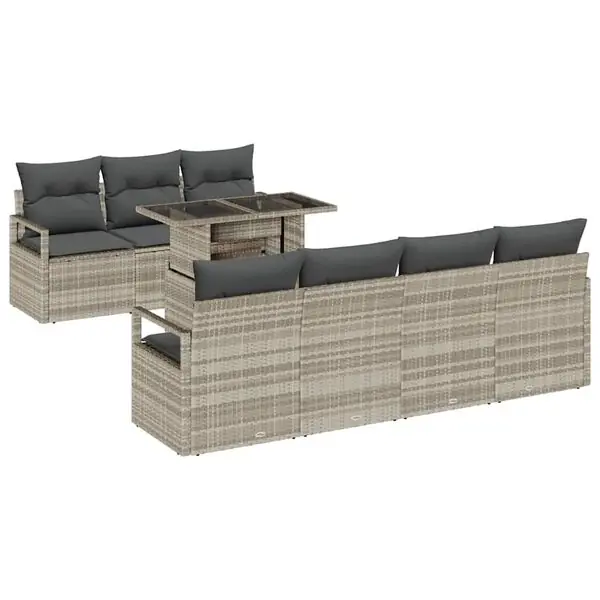 vidaXL Trädgårdsoffset med kudde med lagring 8 pcs Ljusgrå Poly rattan Erbjudande