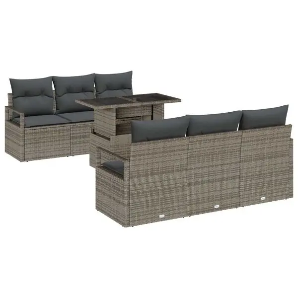 vidaXL Trädgårdsoffset med kudde med lagring 7 pcs Grå Poly rattan Begränsad tid