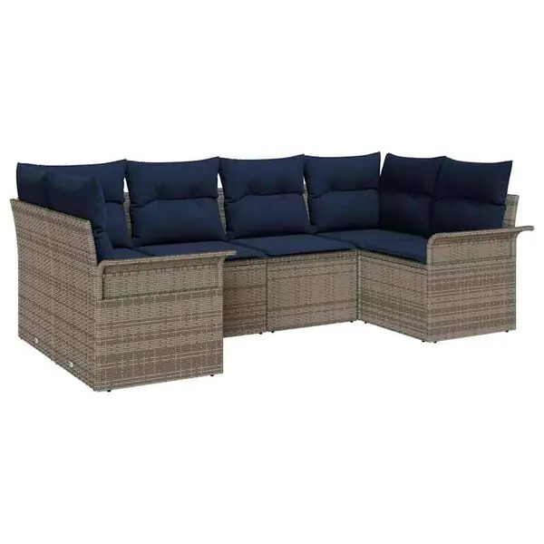 vidaXL Trädgårdsoffset med lagring 6 pcs Grå Poly rattan Premium